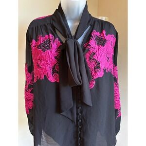 Karen Millen Applique Satin Woven‎ Blouse Top Pink Black Size 10 42 14 New NWT